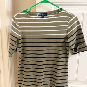 Karen Scott Olive and Black Striped 3/4 Sleeve Top